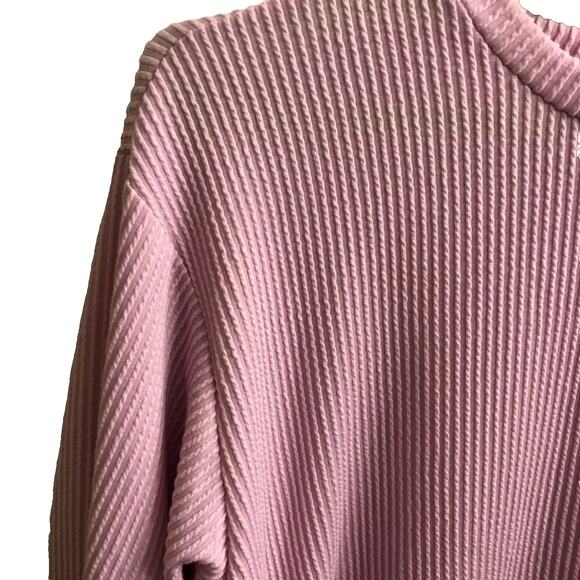 Bubble Gum Pink Hi Low Sweater Sz Med Oversized Bouncy Ribbed Knit Ruffles - Picture 2 of 10